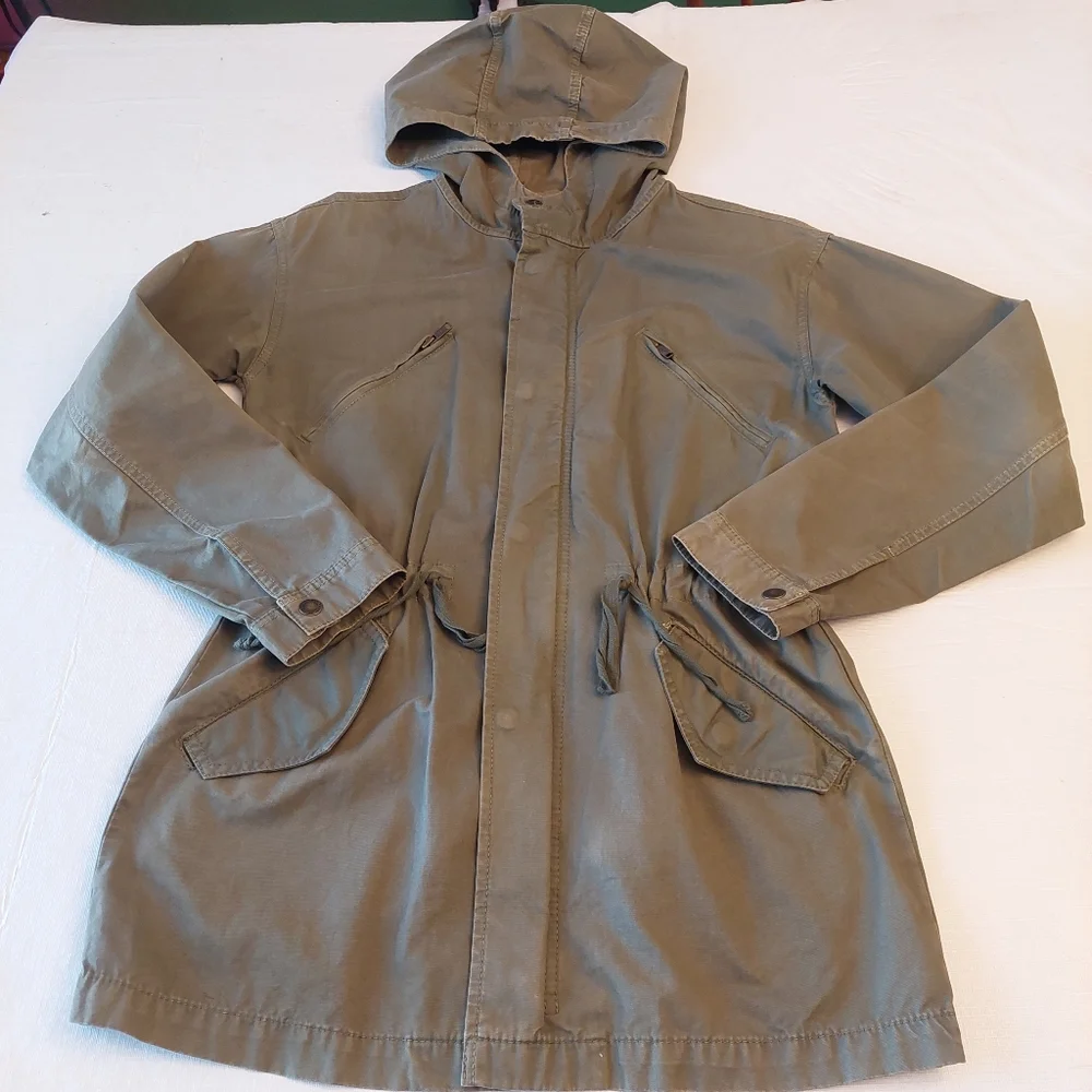 American Eagle Army Green Military Lightweight Parka Jacket Cinch Waist Size XS